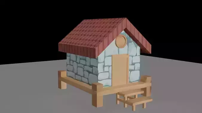 Stylized Stone Cabin - Low Poly 3D Model