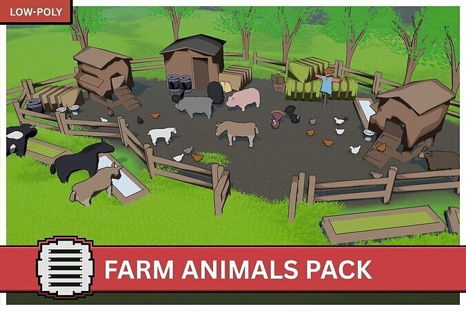 Farm Animals Pack - Stylized Low poly 3D Models Low-poly 3D model