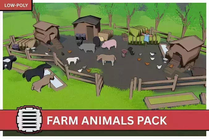 Farm Animals Pack - Stylized Low poly 3D Models Low-poly 3D model