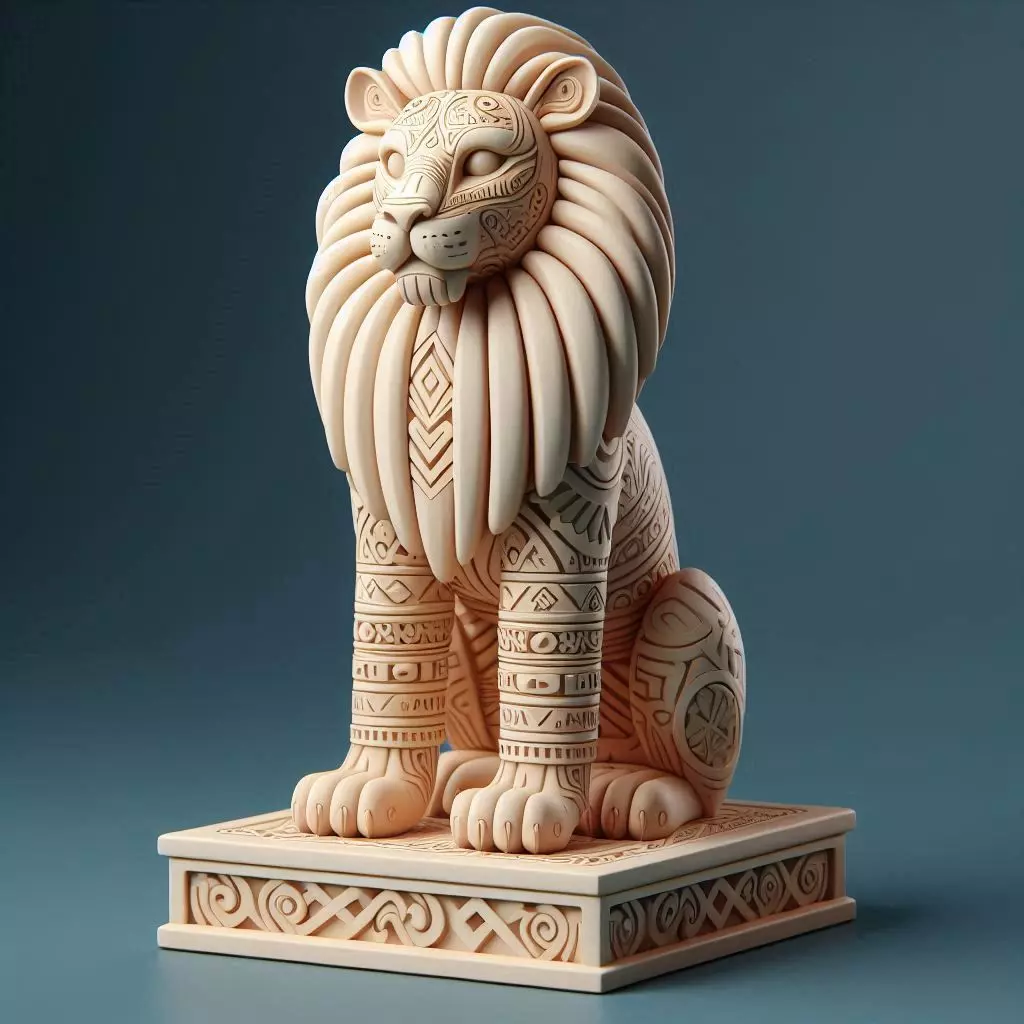 1001Laughing Lion with Majestic Mane Full Color Totem 3D print model_0