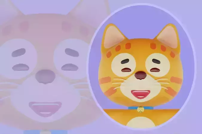 Stylized 3D Cat Character - Cartoon Orange Kitty Model