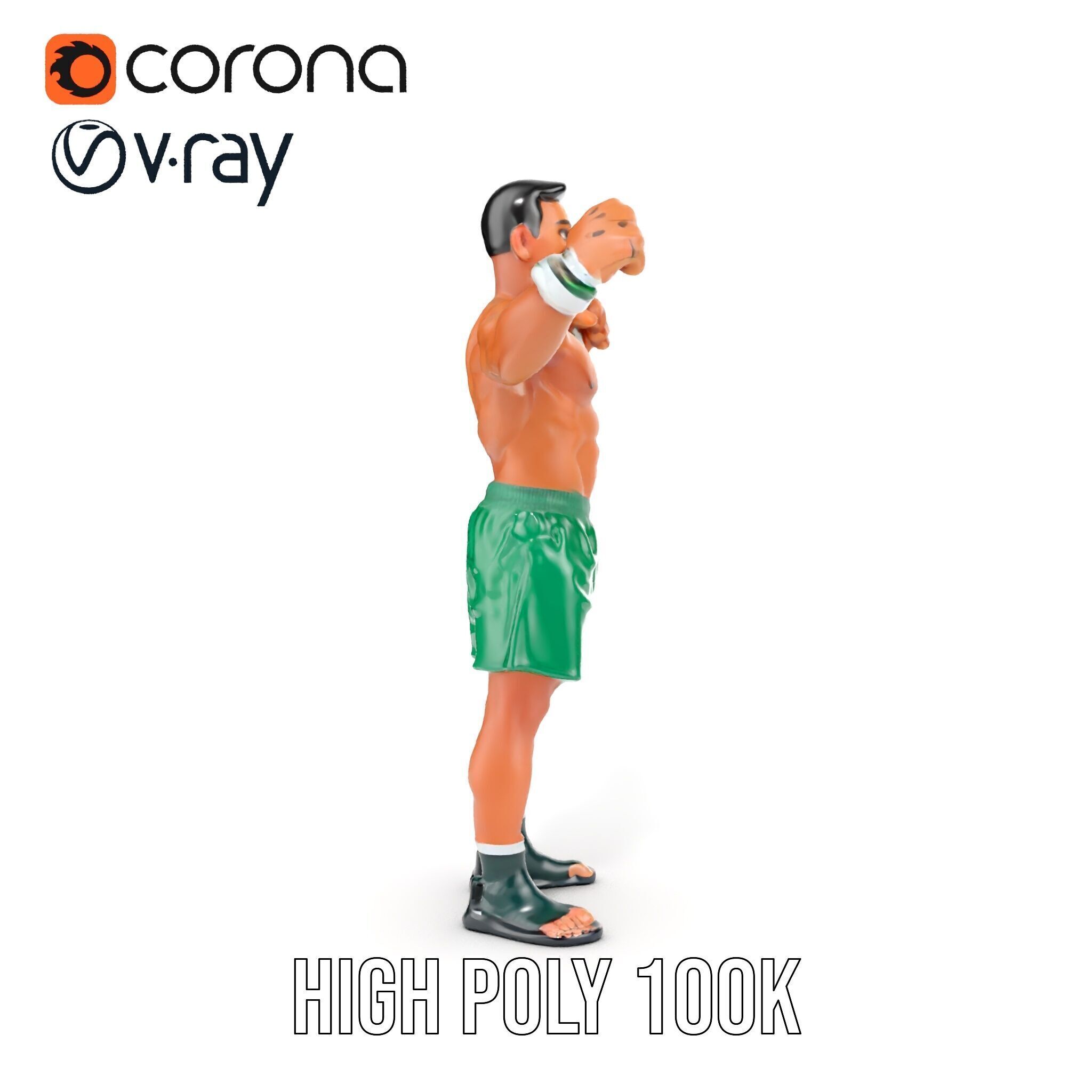 Athletic Boxer Character Model Rigged and Animated Low-poly 3D model_26