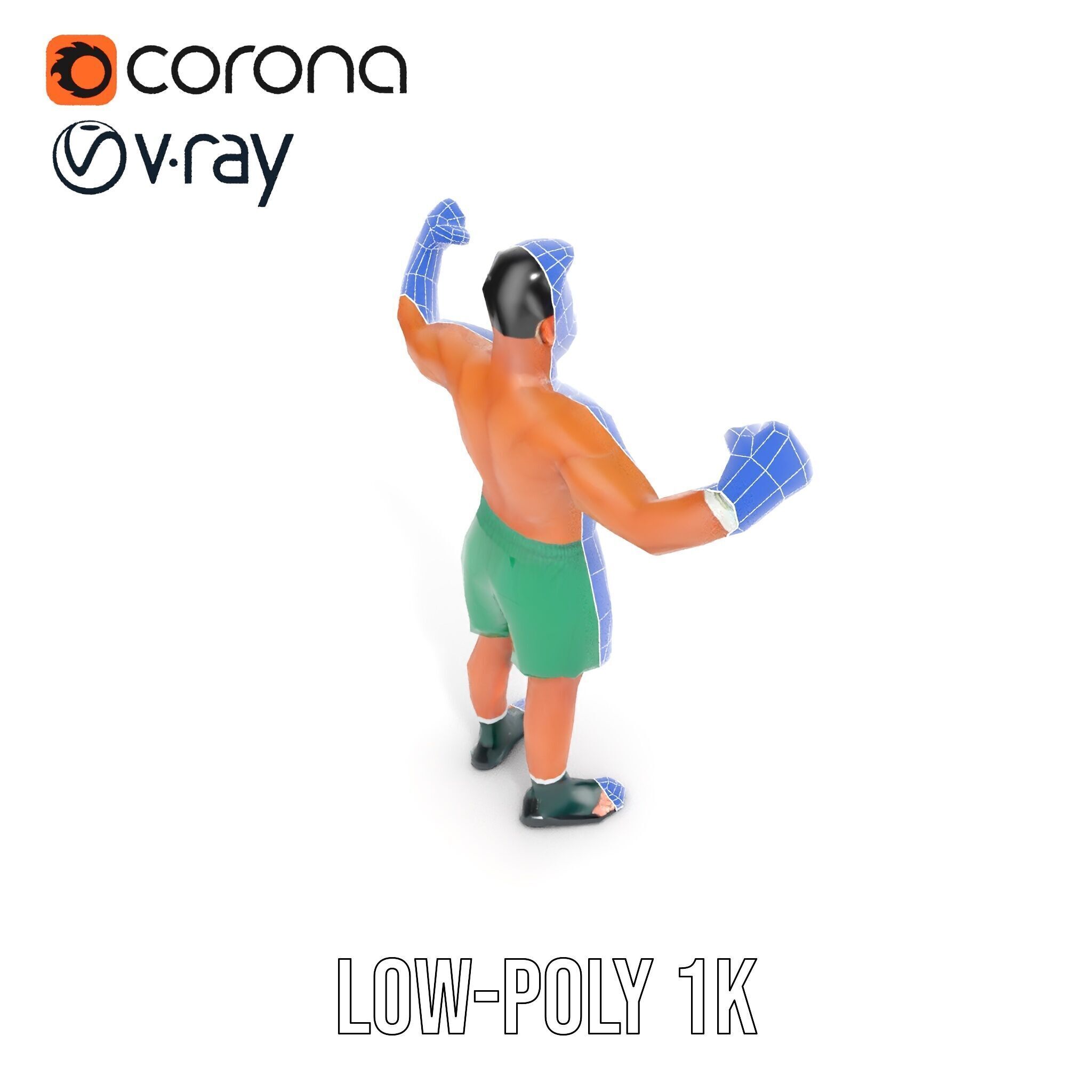 Athletic Boxer Character Model Rigged and Animated Low-poly 3D model_31