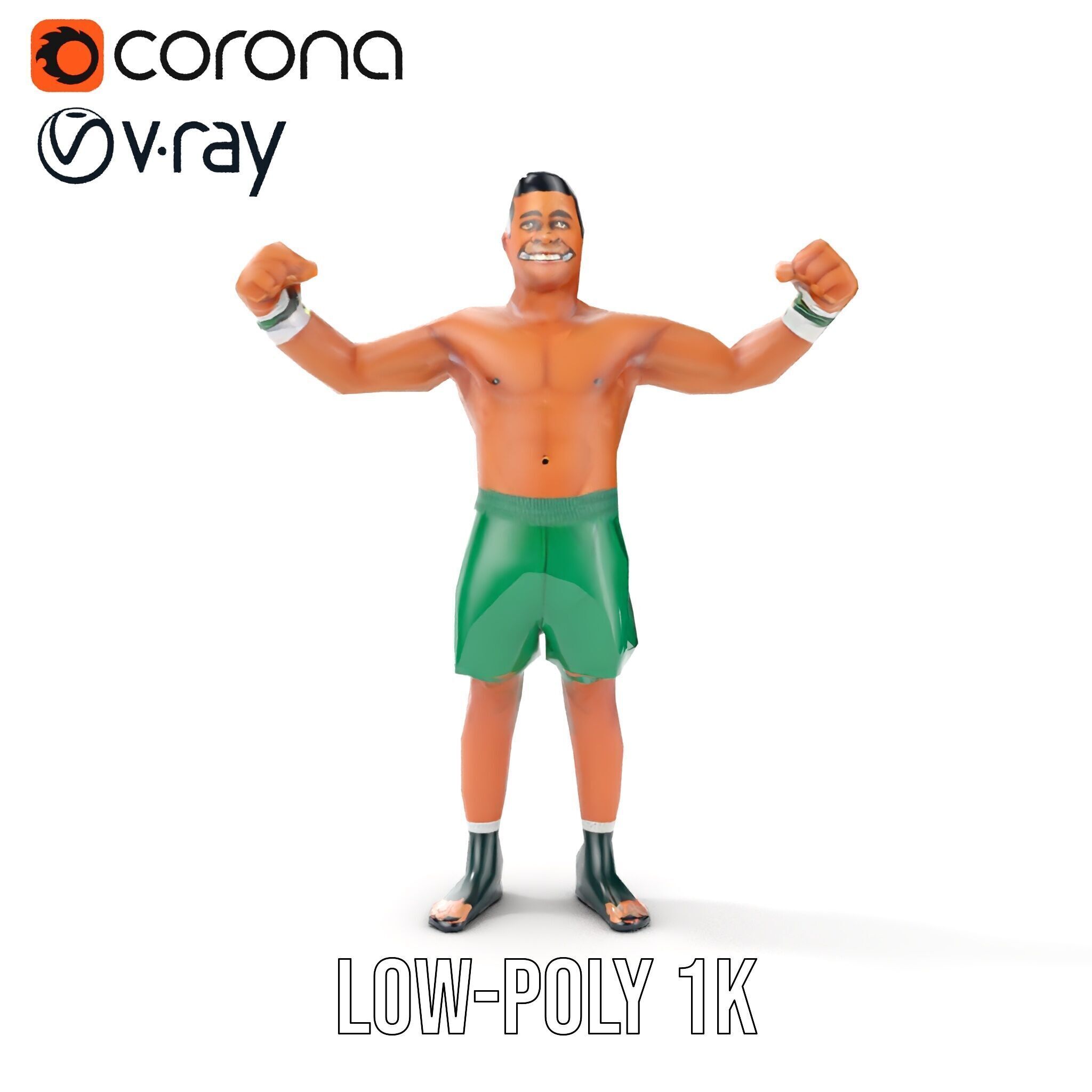 Athletic Boxer Character Model Rigged and Animated Low-poly 3D model_22