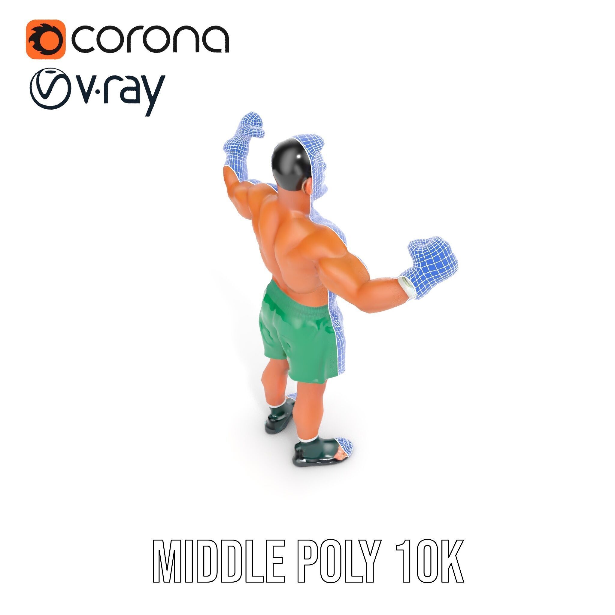 Athletic Boxer Character Model Rigged and Animated Low-poly 3D model_32