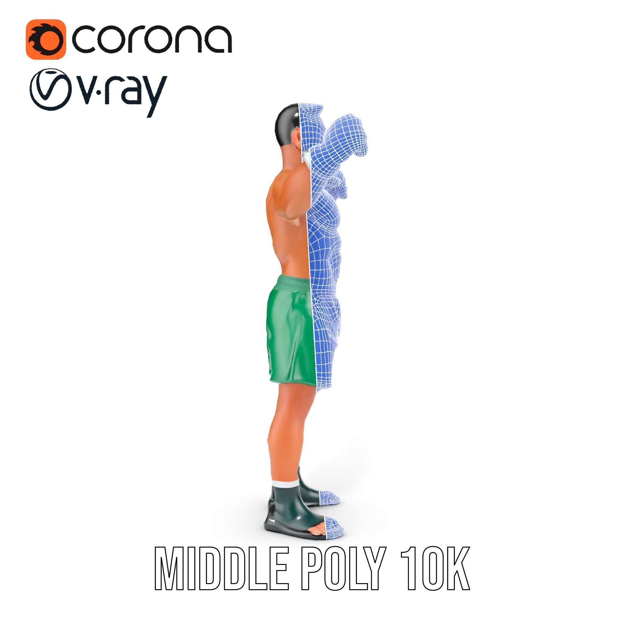 Athletic Boxer Character Model Rigged and Animated Low-poly 3D model_37