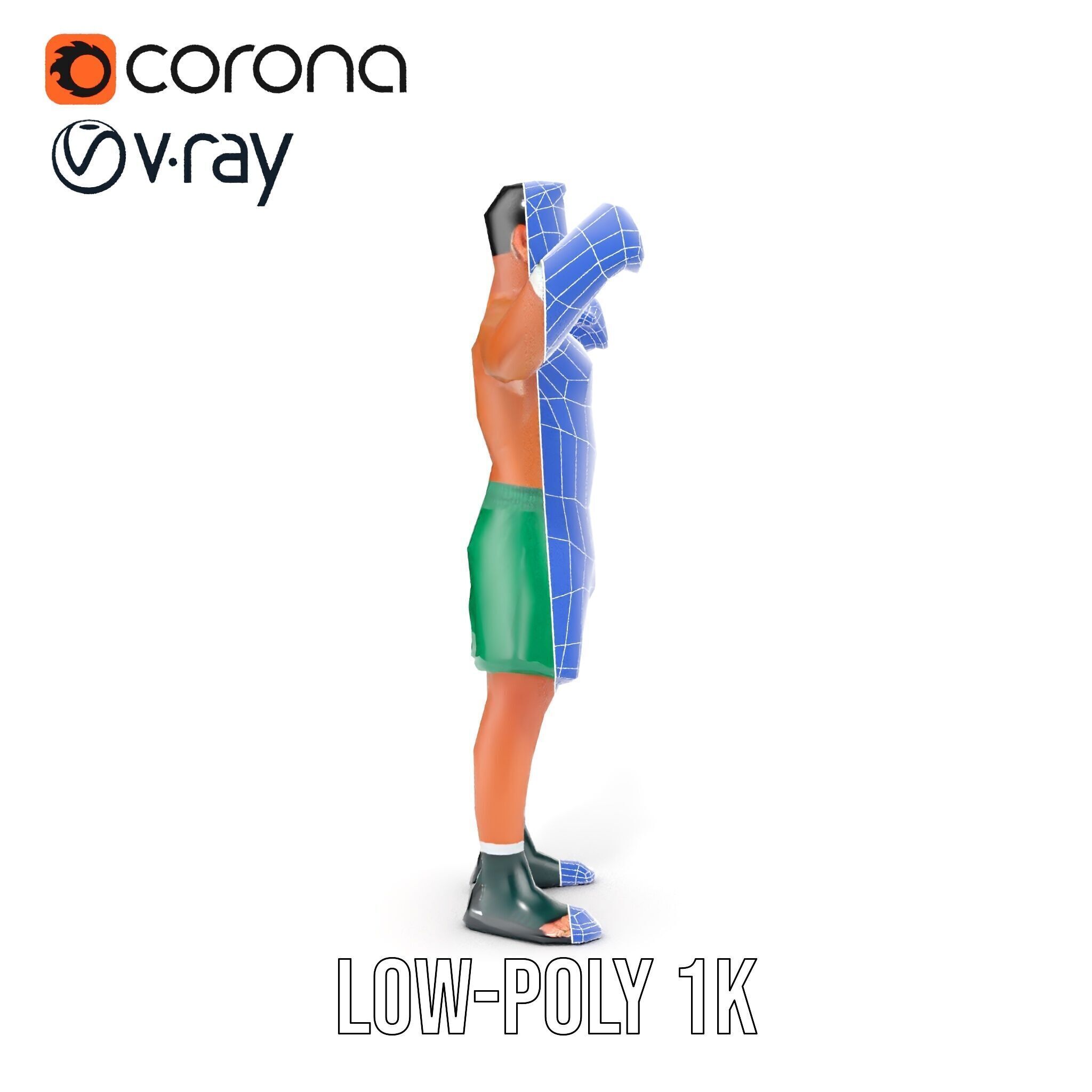 Athletic Boxer Character Model Rigged and Animated Low-poly 3D model_33