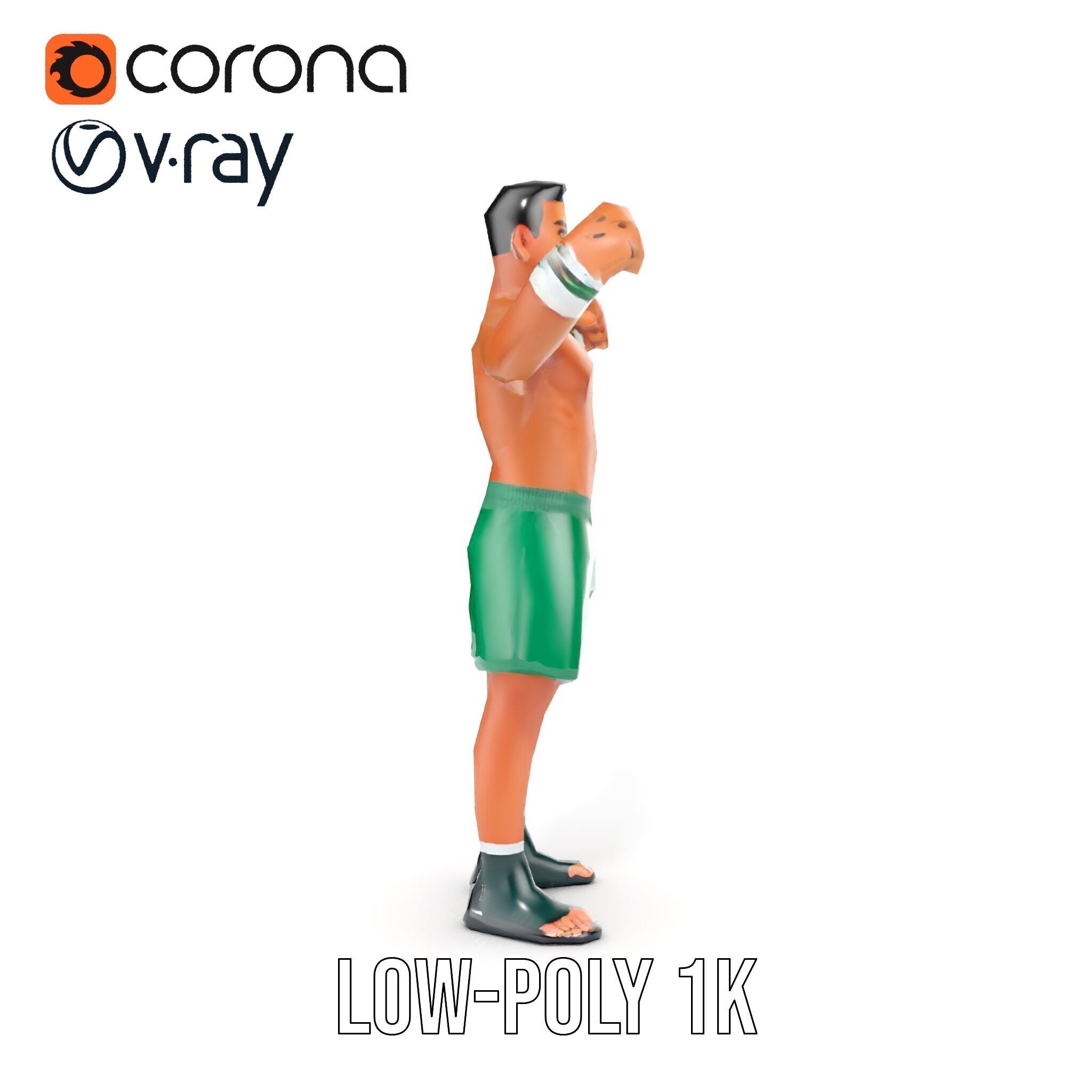 Athletic Boxer Character Model Rigged and Animated Low-poly 3D model_8