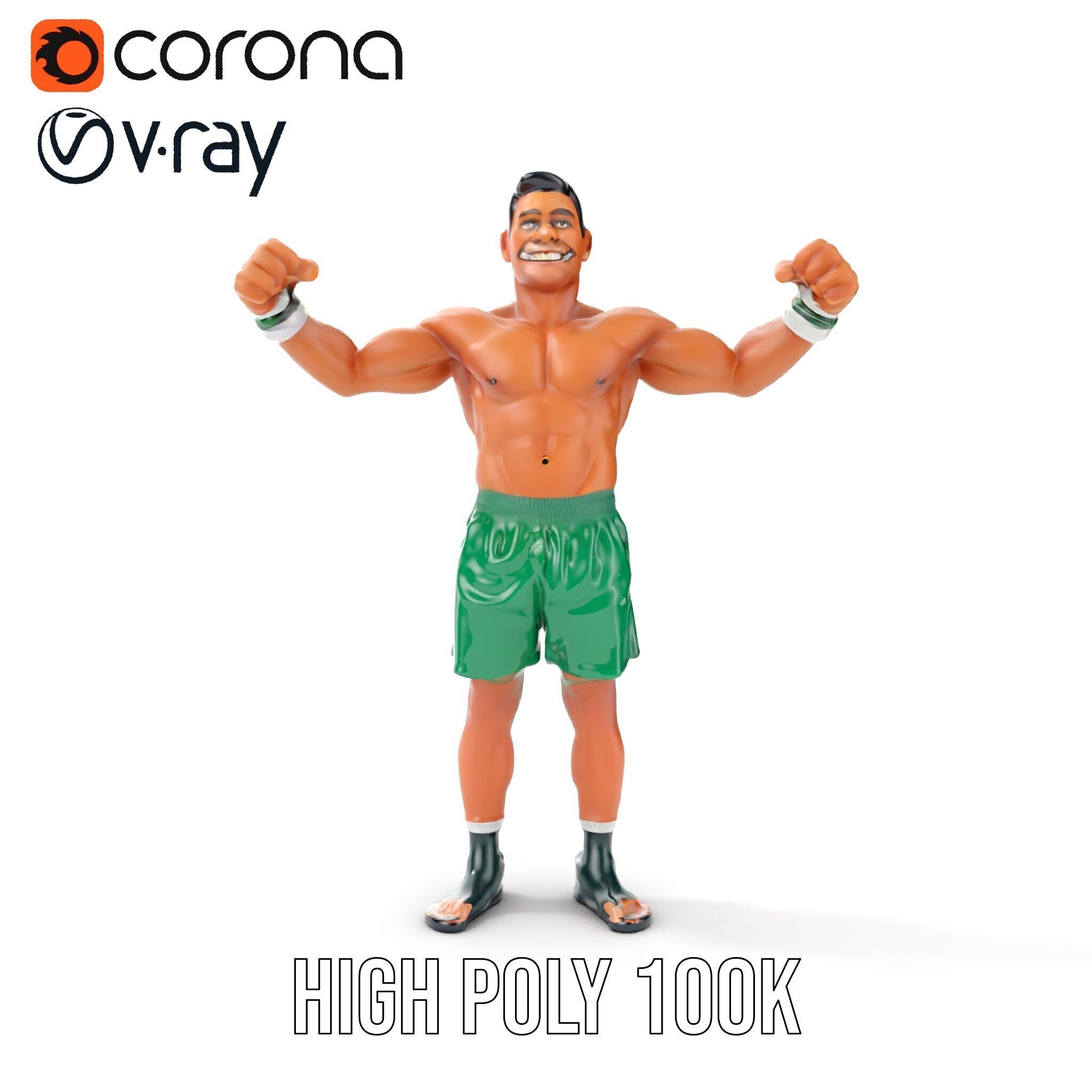 Athletic Boxer Character Model Rigged and Animated Low-poly 3D model_23