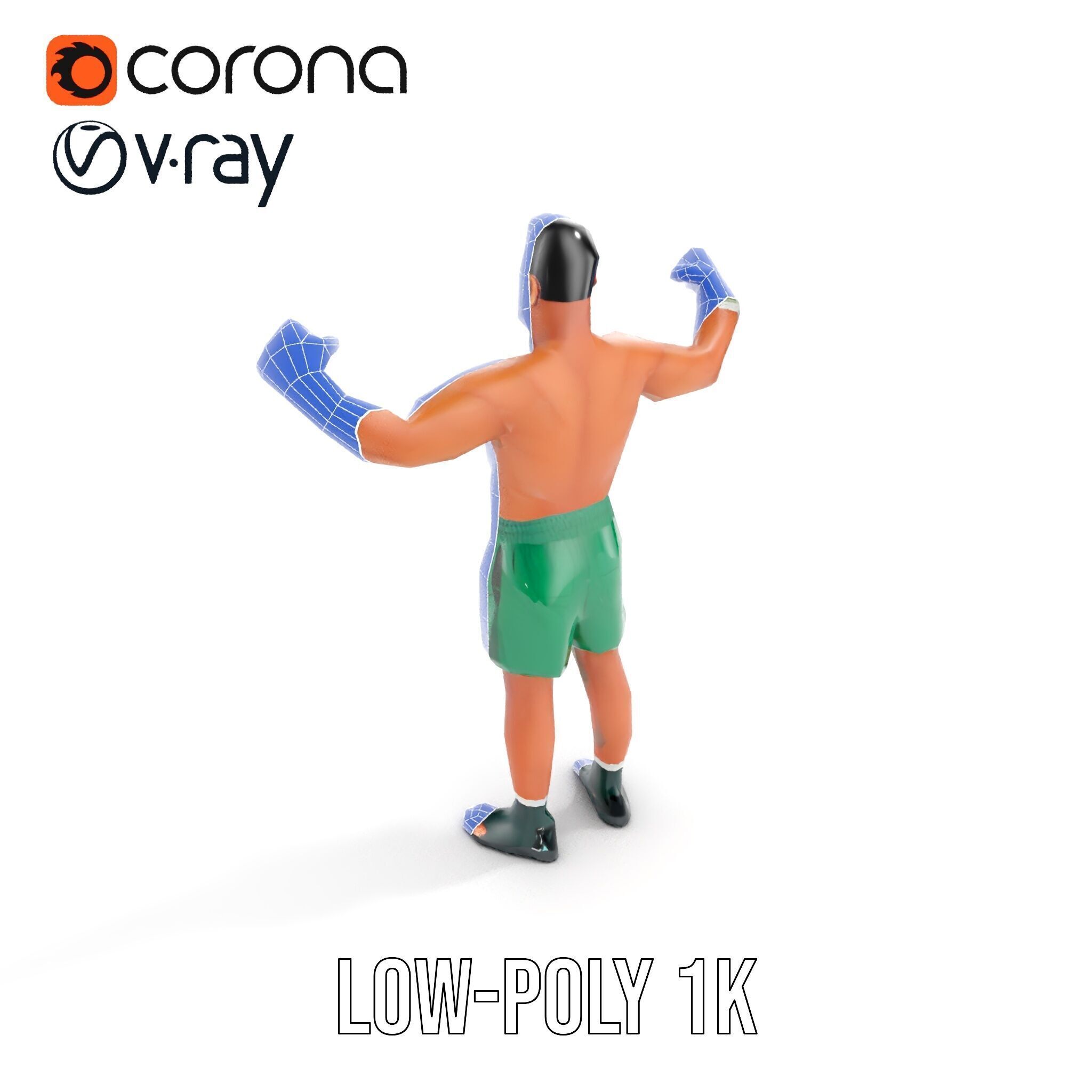 Athletic Boxer Character Model Rigged and Animated Low-poly 3D model_11