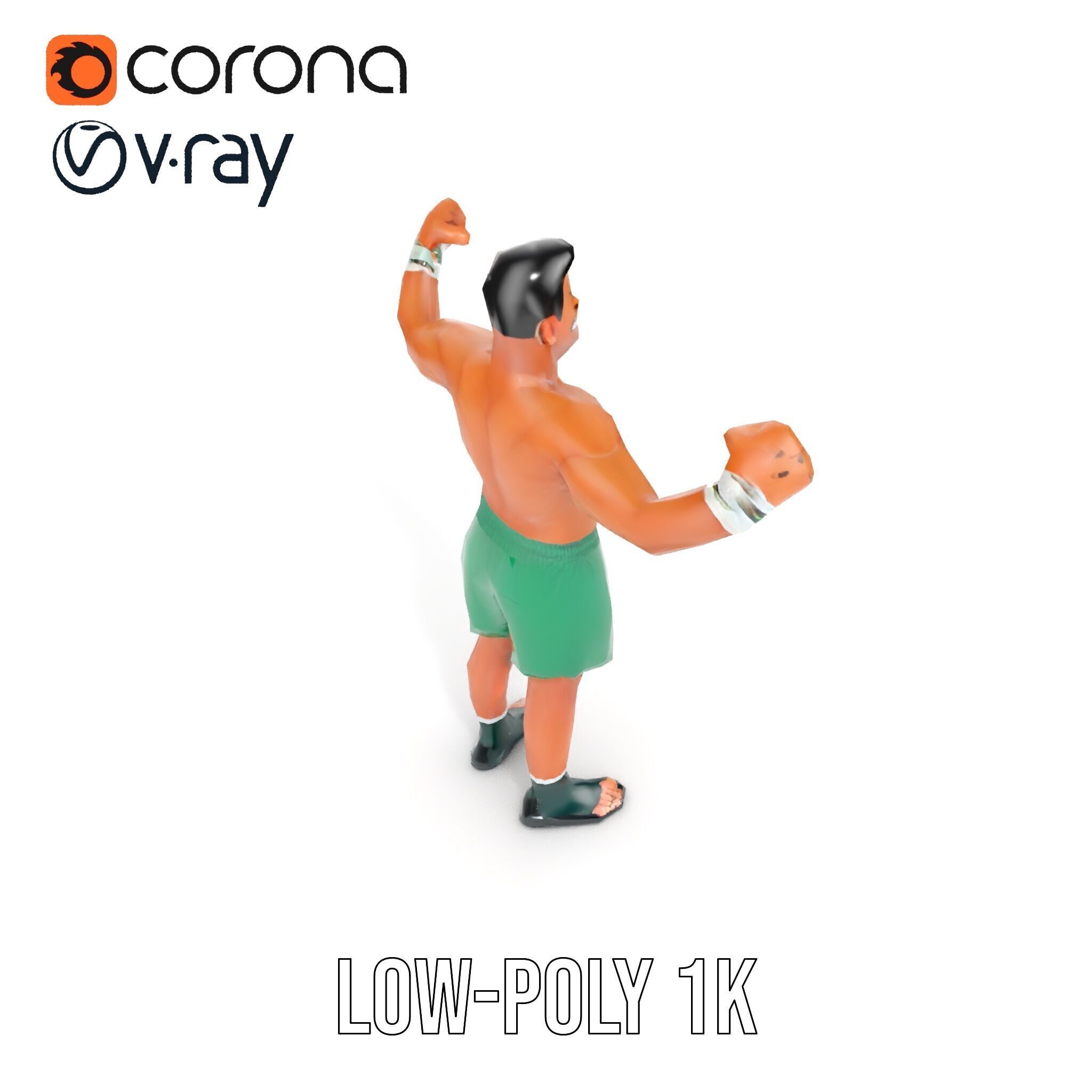 Athletic Boxer Character Model Rigged and Animated Low-poly 3D model_19