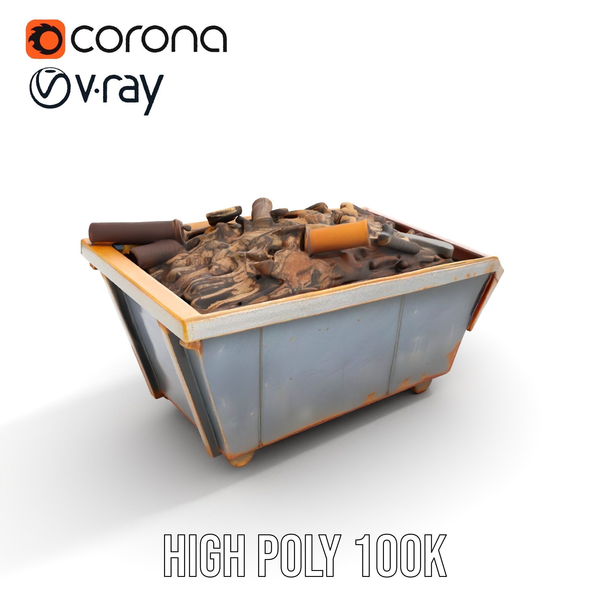 Rusted Construction Dumpster with Debris D Model Pack Low-poly 3D model_14