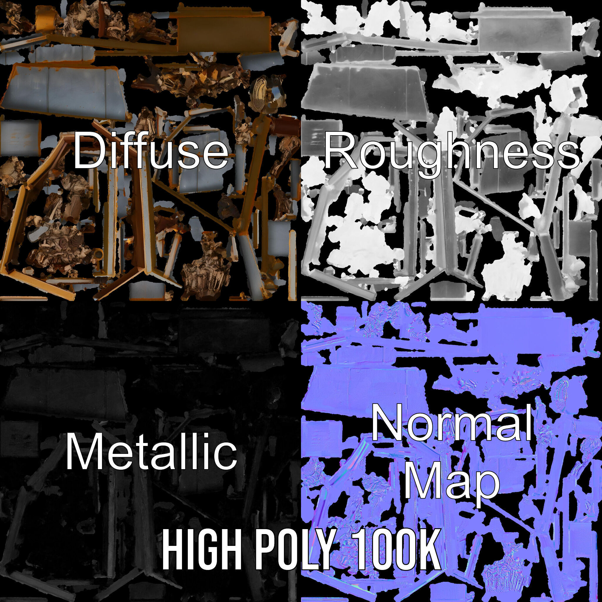 Rusted Construction Dumpster with Debris D Model Pack Low-poly 3D model_4