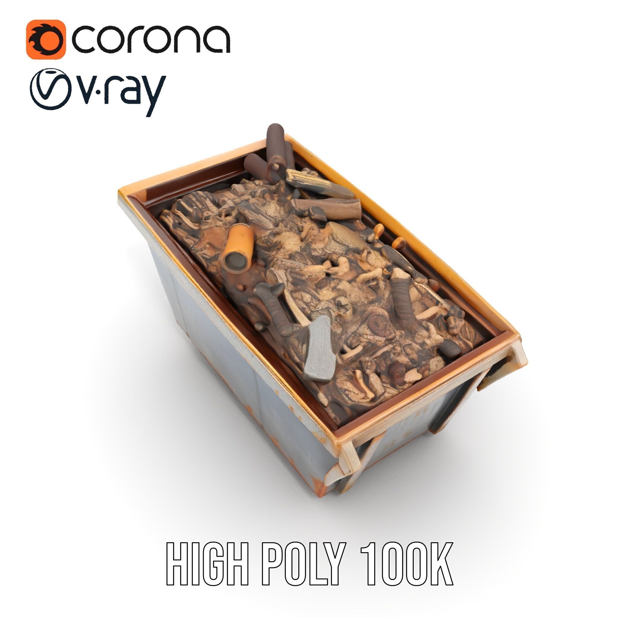 Rusted Construction Dumpster with Debris D Model Pack Low-poly 3D model_18