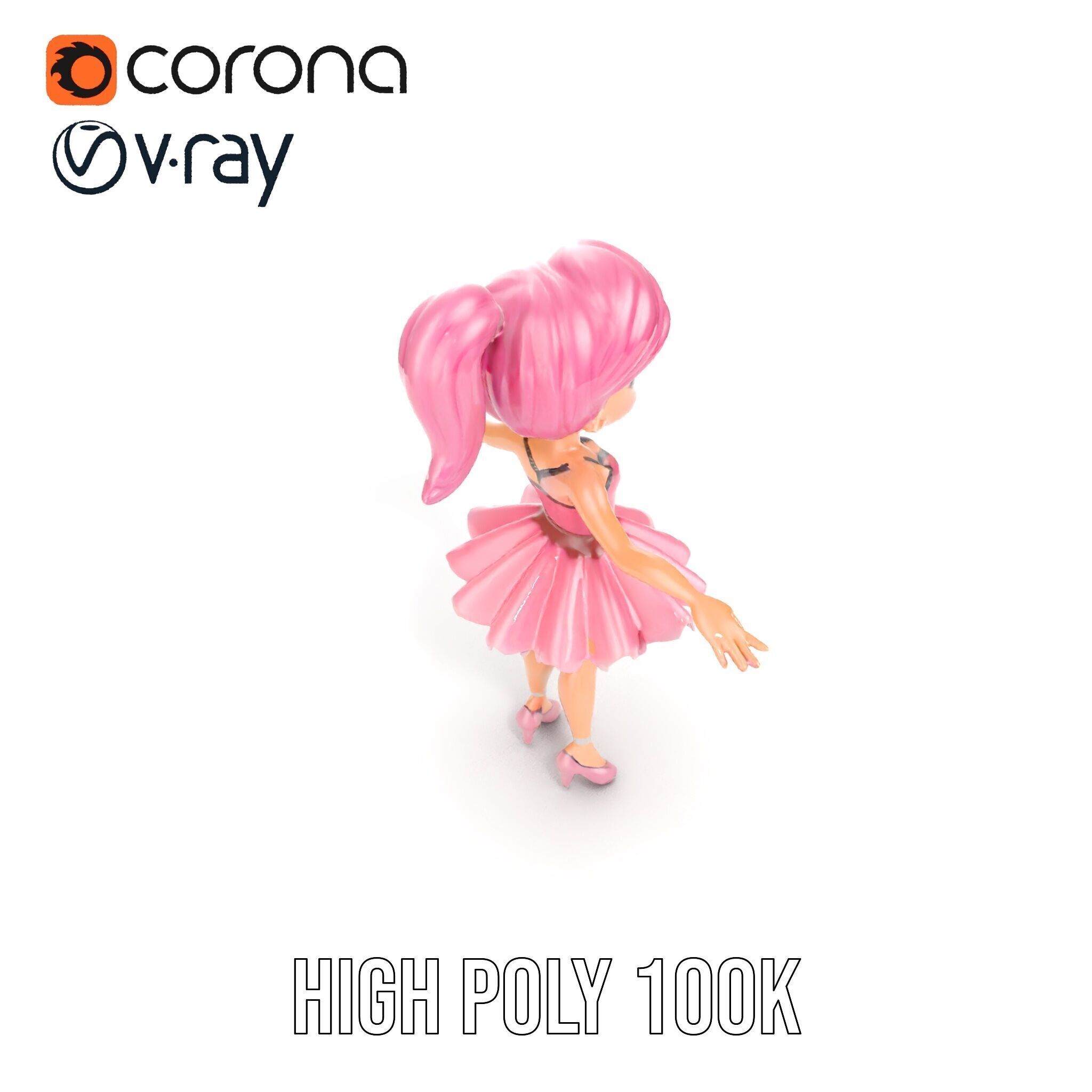 Ballet Dancer Character Model Rigged and Animated Low-poly 3D model_26