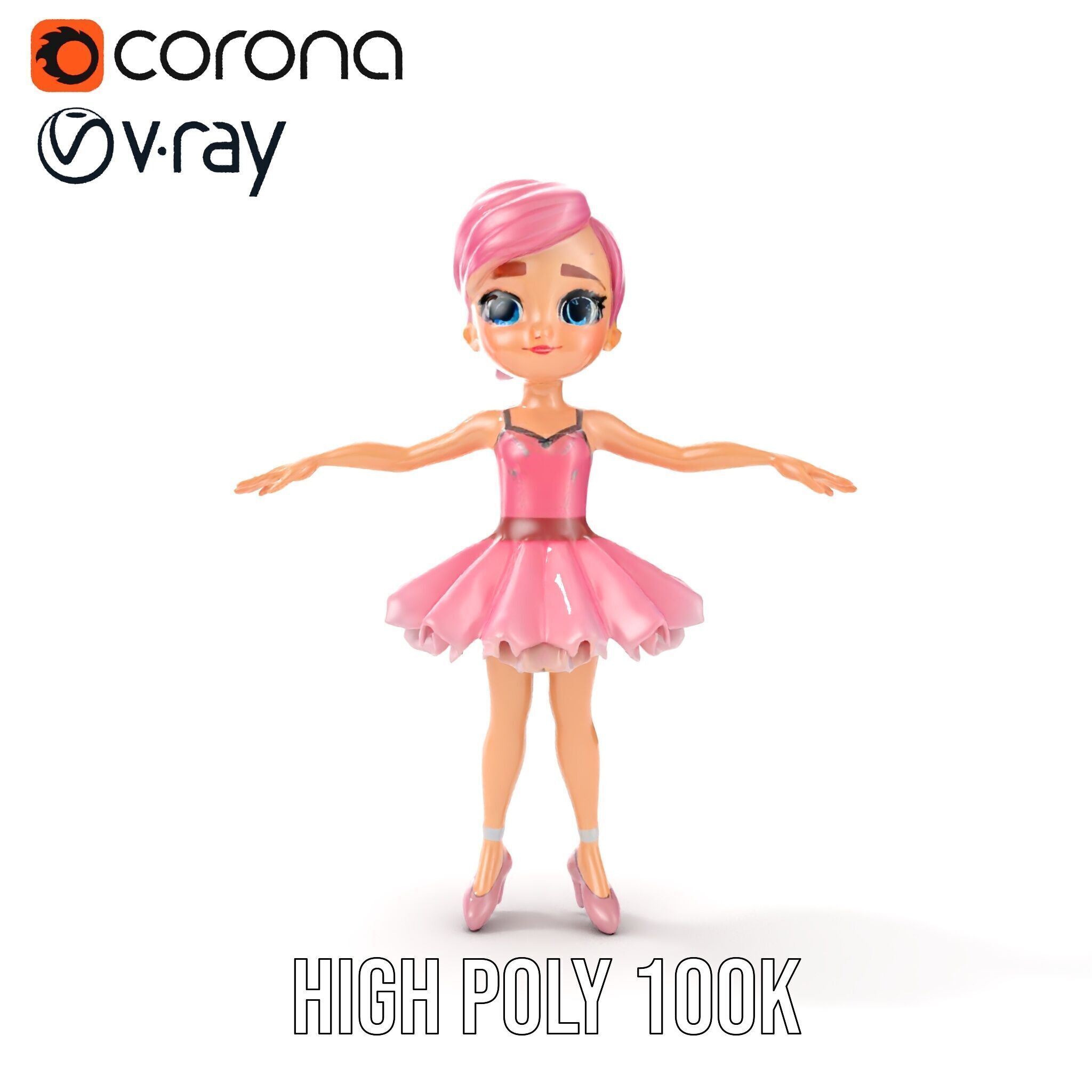 Ballet Dancer Character Model Rigged and Animated Low-poly 3D model_23