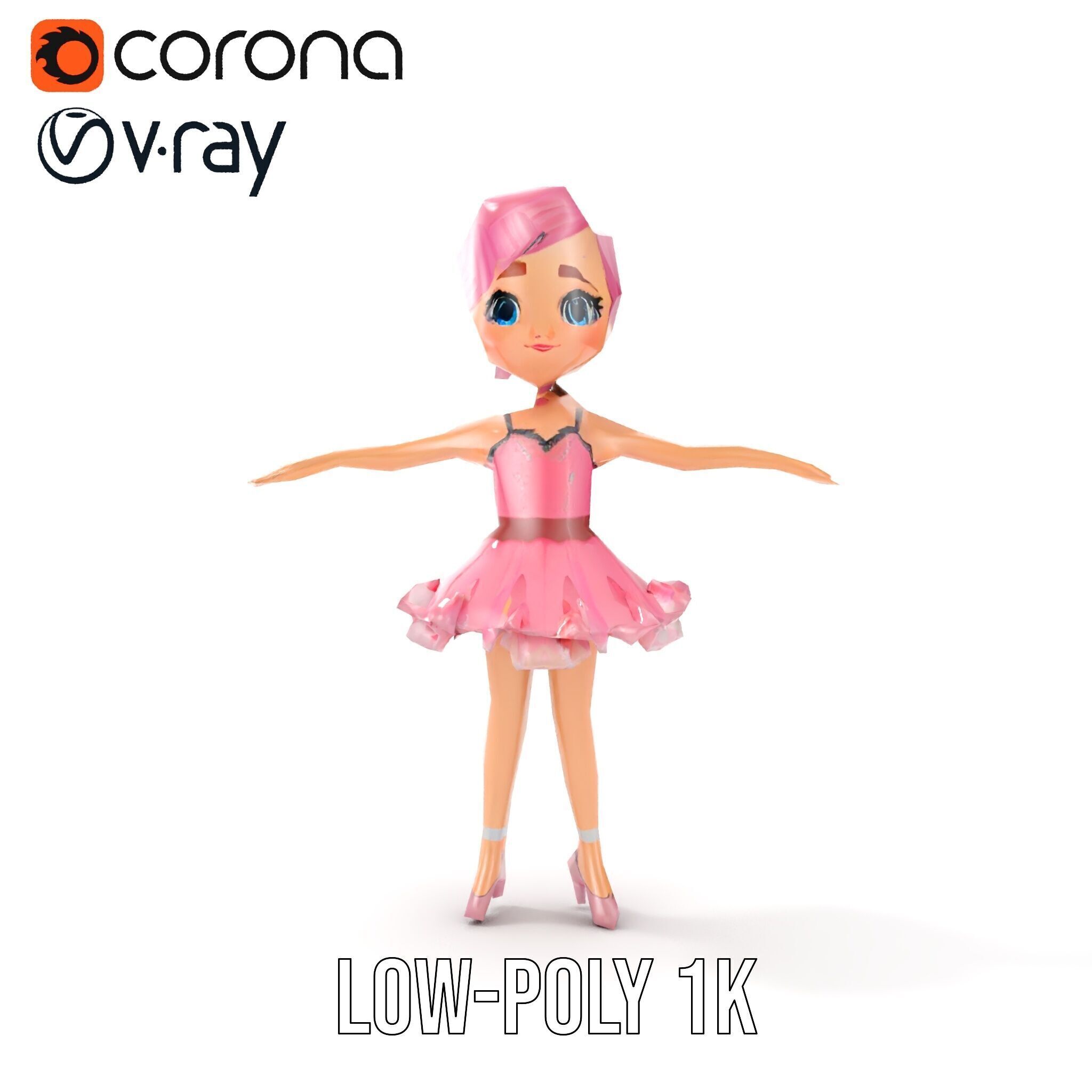 Ballet Dancer Character Model Rigged and Animated Low-poly 3D model_8