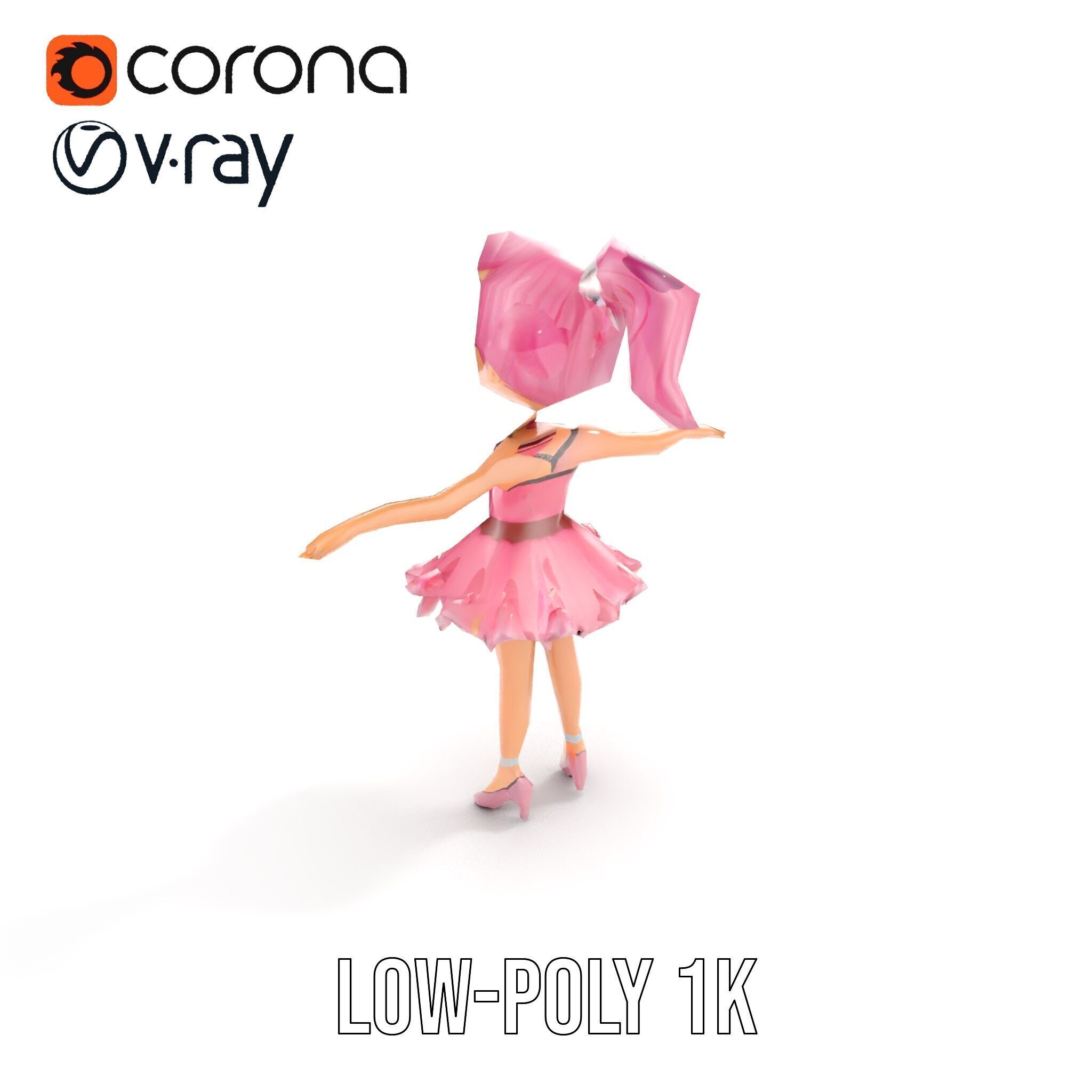 Ballet Dancer Character Model Rigged and Animated Low-poly 3D model_14