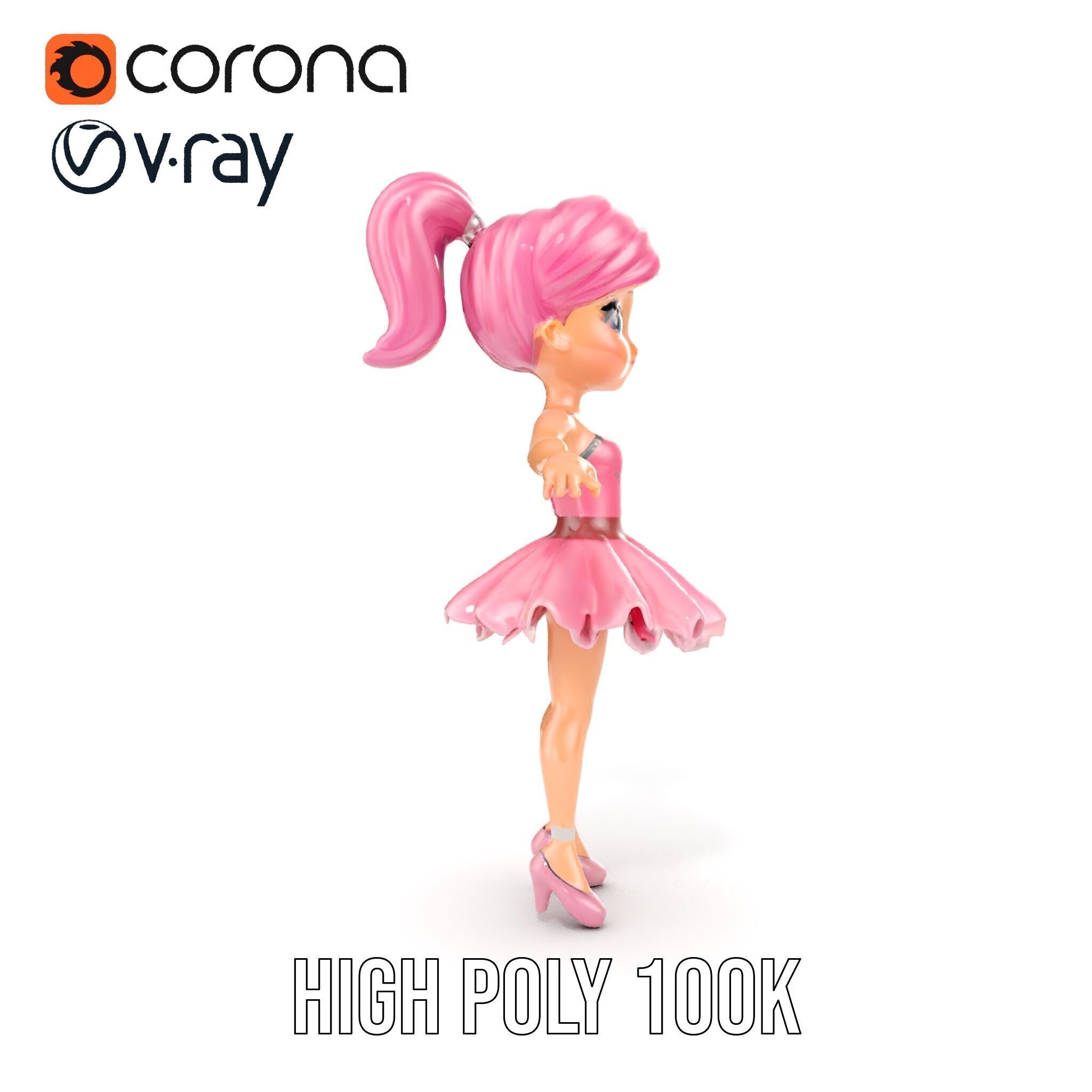 Ballet Dancer Character Model Rigged and Animated Low-poly 3D model_32