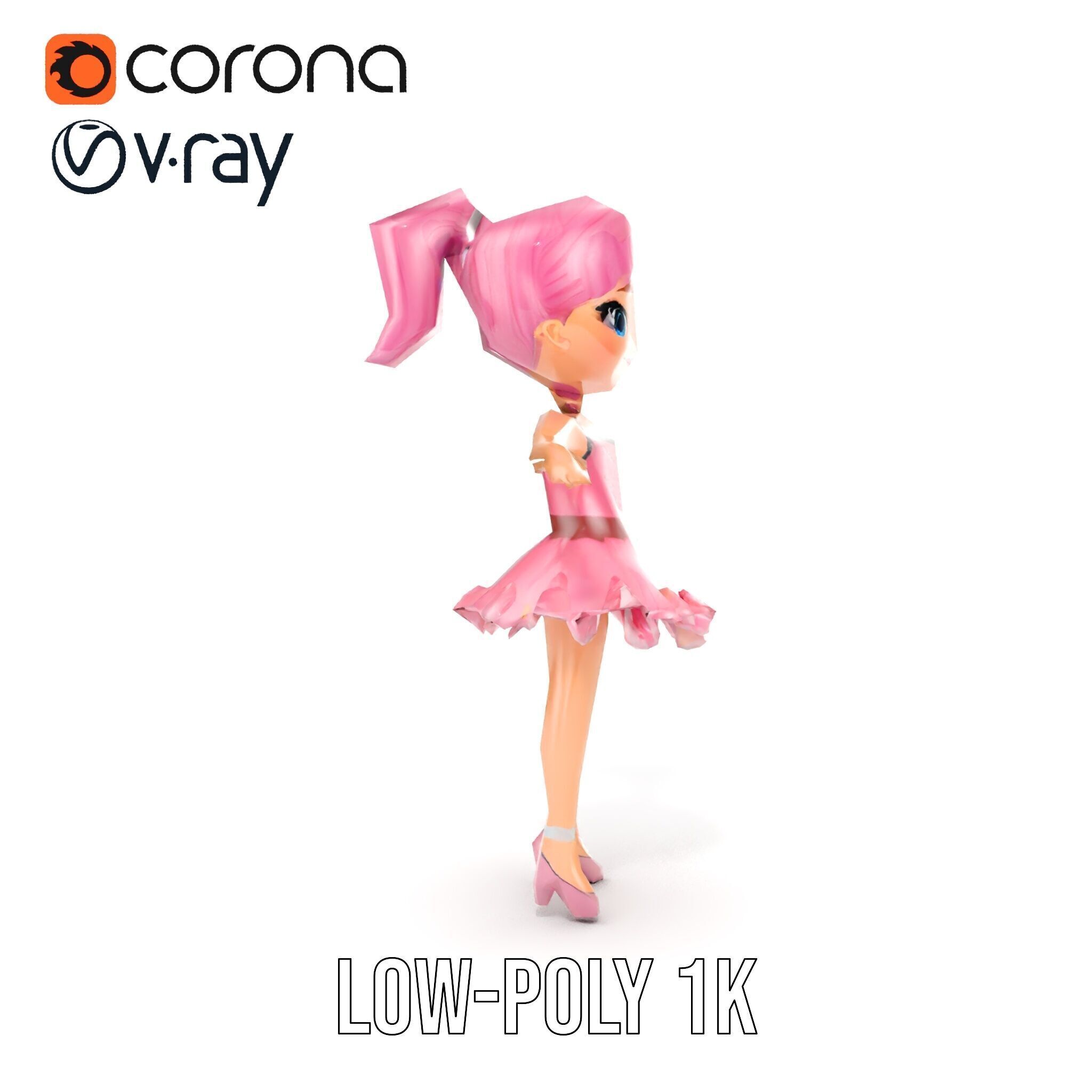 Ballet Dancer Character Model Rigged and Animated Low-poly 3D model_22