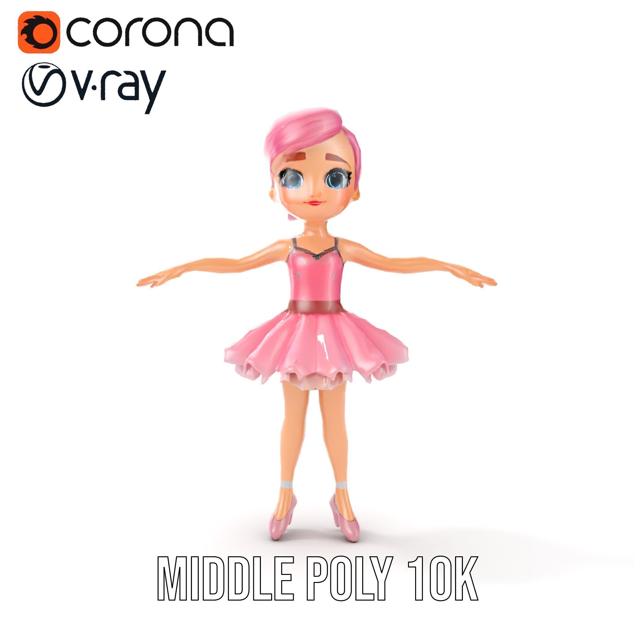 Ballet Dancer Character Model Rigged and Animated Low-poly 3D model_24