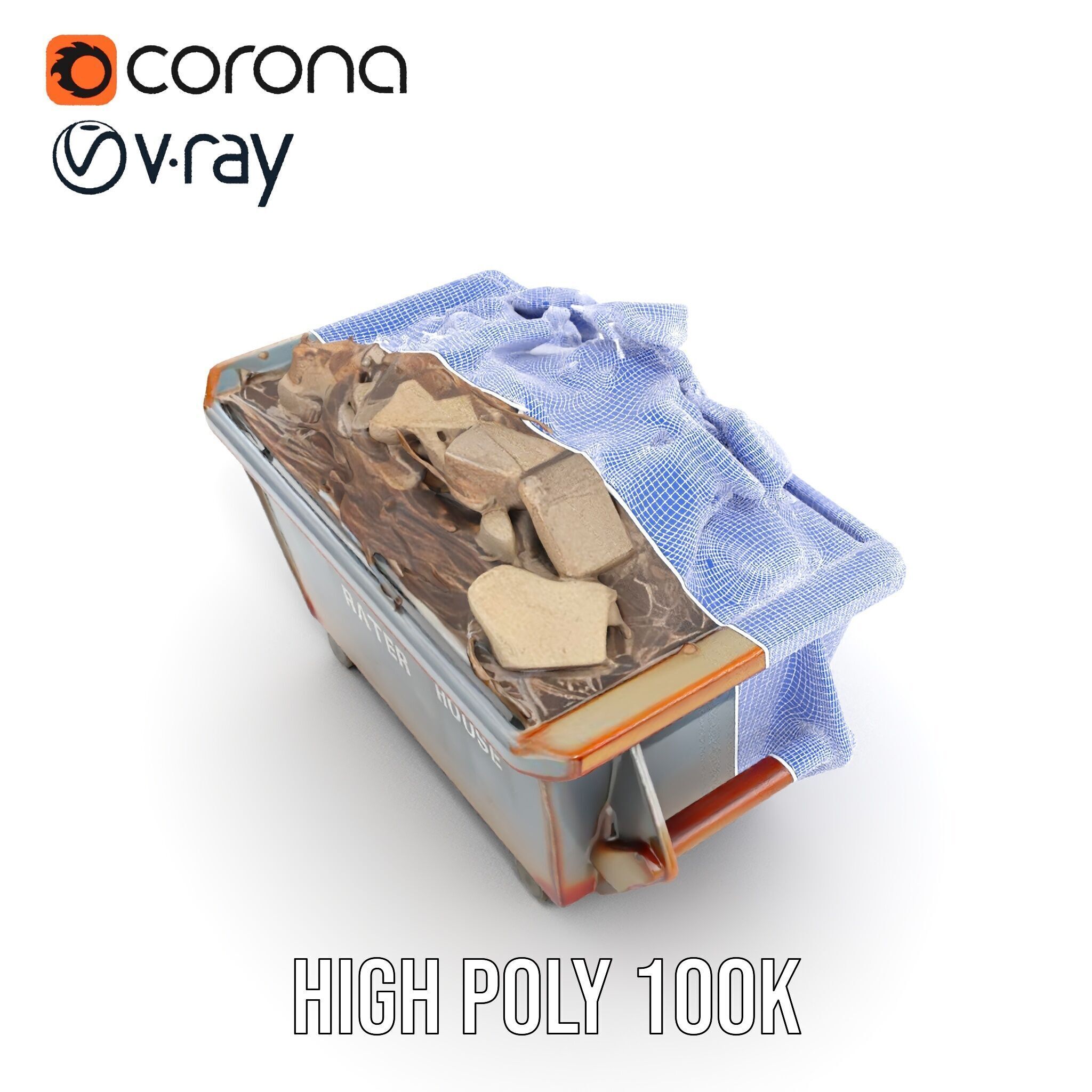 Construction Debris Dumpster Model Pack Low-poly 3D model_36