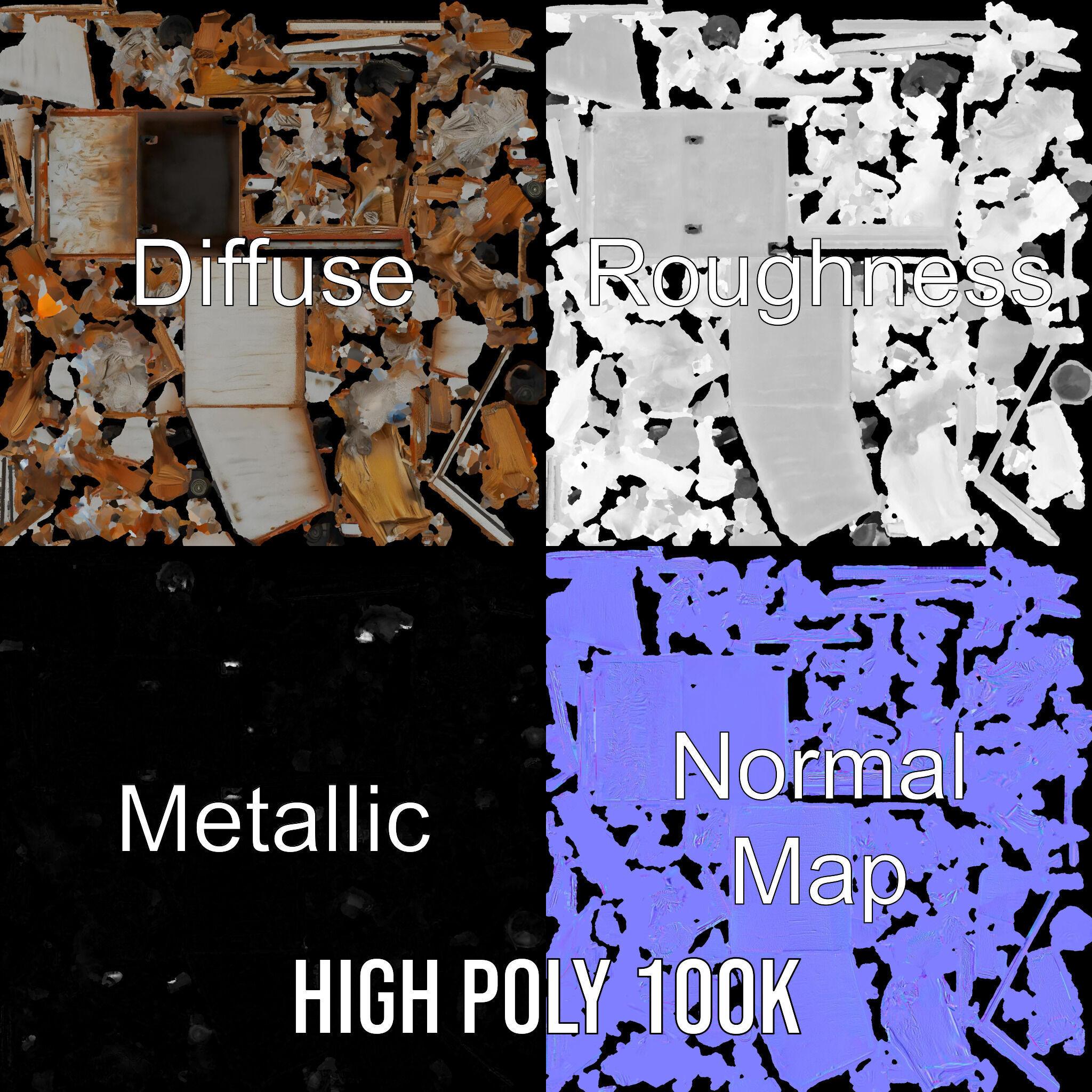 Industrial Dumpster with Debris Model Pack Low-poly 3D model_4