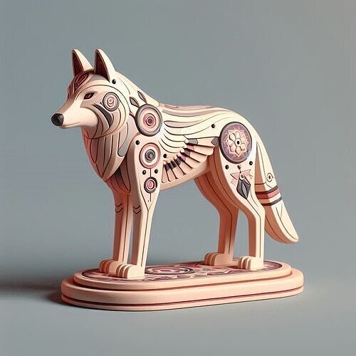 1004Color 3D Model  Totem Style Wolf on Pedestal pug 3D print model
