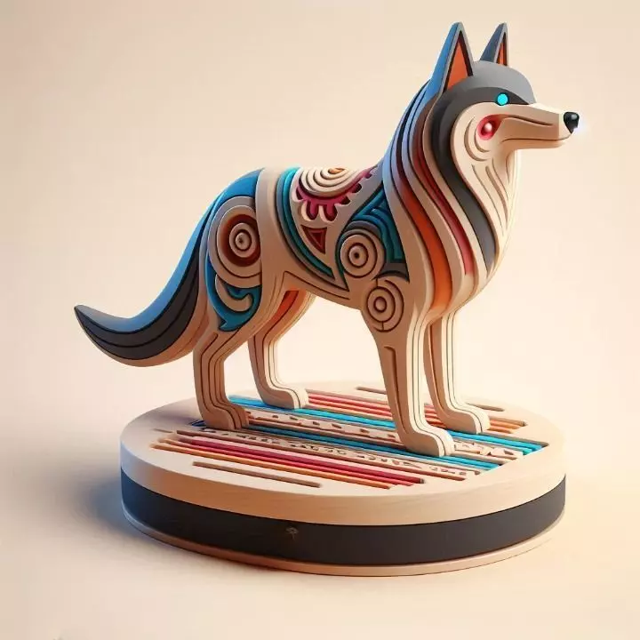1005Color 3D Model  Totem Style Wolf on a Pedestal 3D print model_0