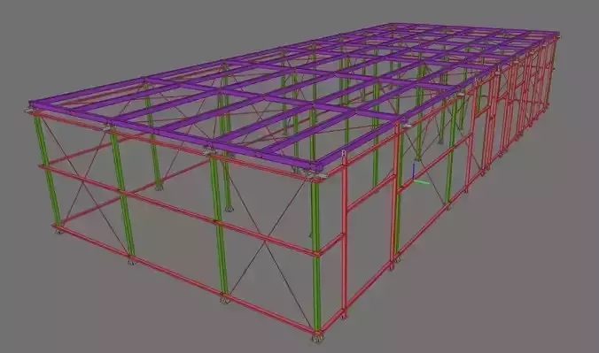 Steel Hall Structure OBJ IFC 3D Model