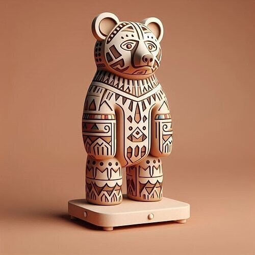 1006 Color 3D Model Totem Style  Bear on a Pedestal 3D print model