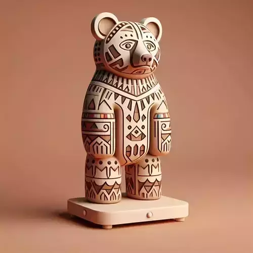 1006 Color 3D Model Totem Style  Bear on a Pedestal