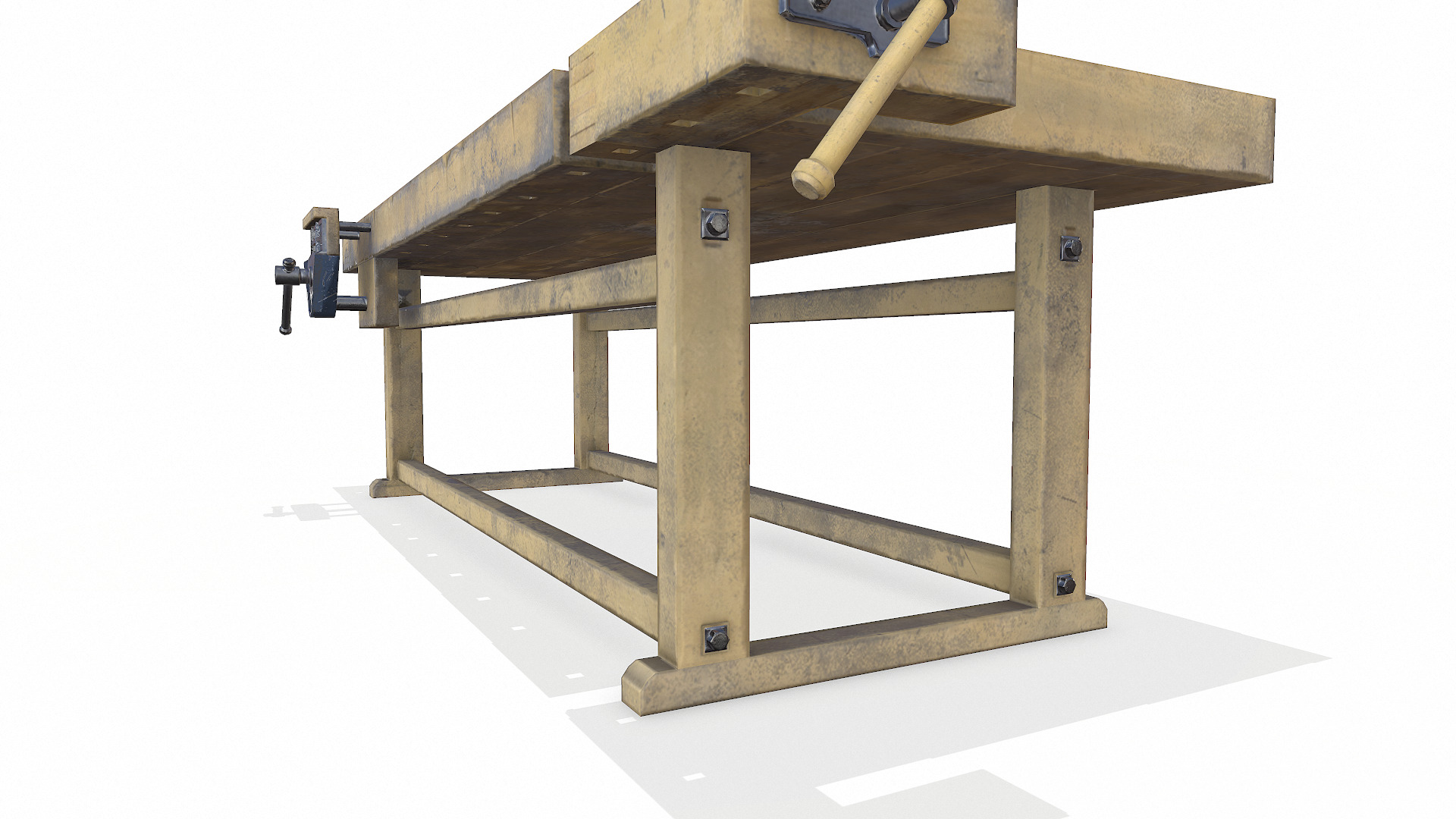 Old Wooden Workbench Low-poly PBR Low-poly 3D model_19