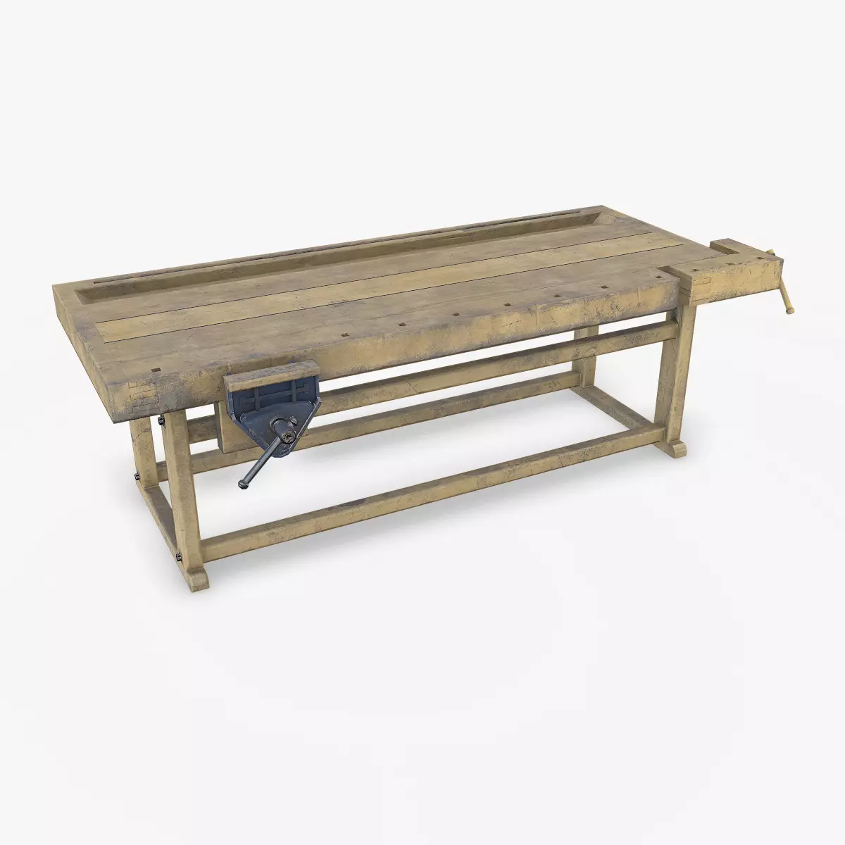 Old Wooden Workbench Low-poly PBR Low-poly 3D model_0