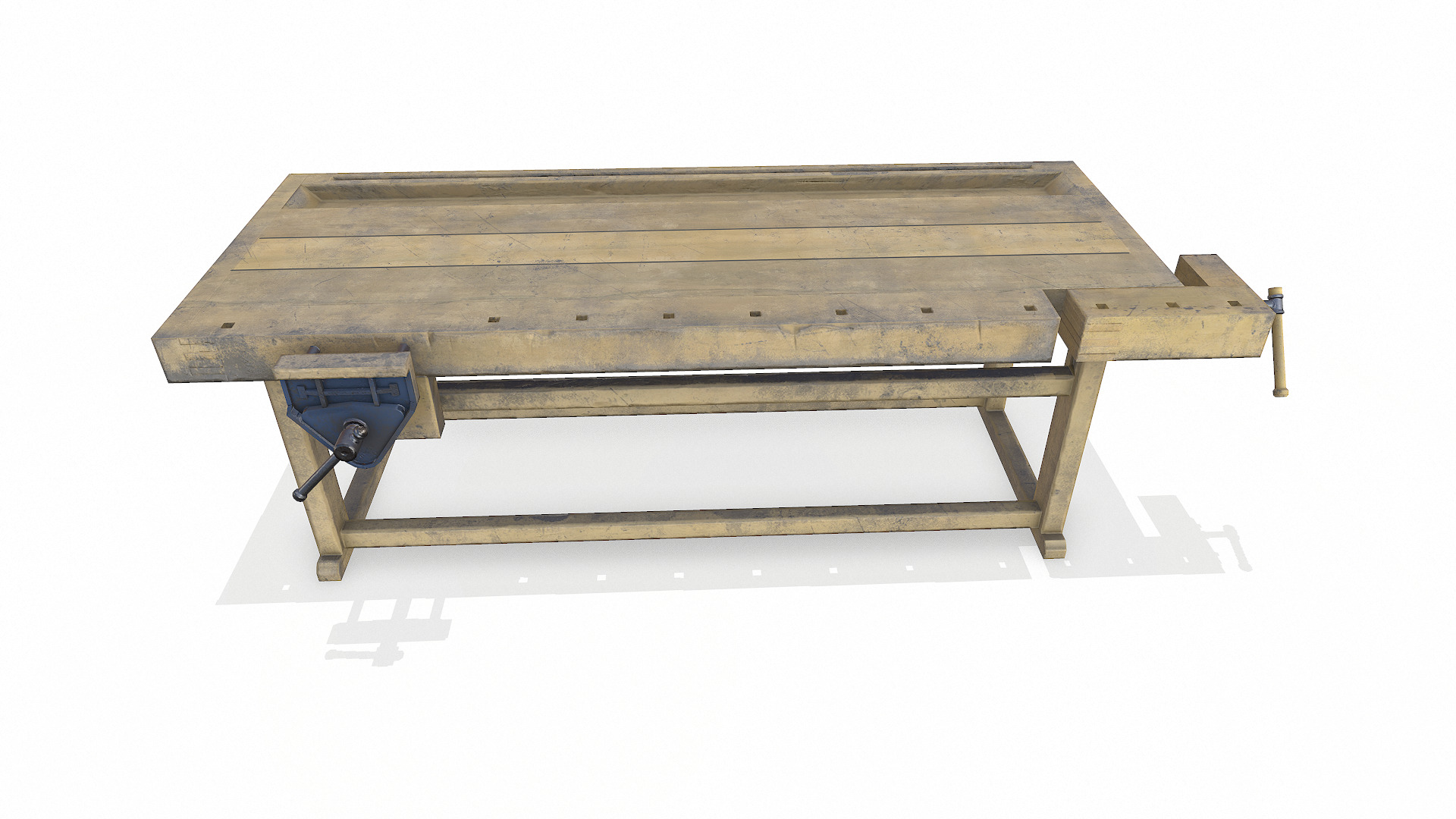 Old Wooden Workbench Low-poly PBR Low-poly 3D model_4
