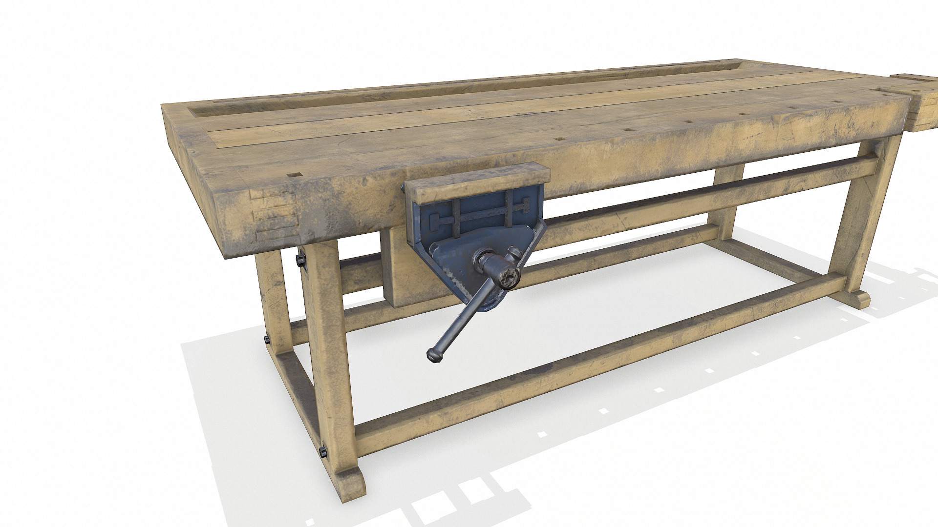 Old Wooden Workbench Low-poly PBR Low-poly 3D model_13