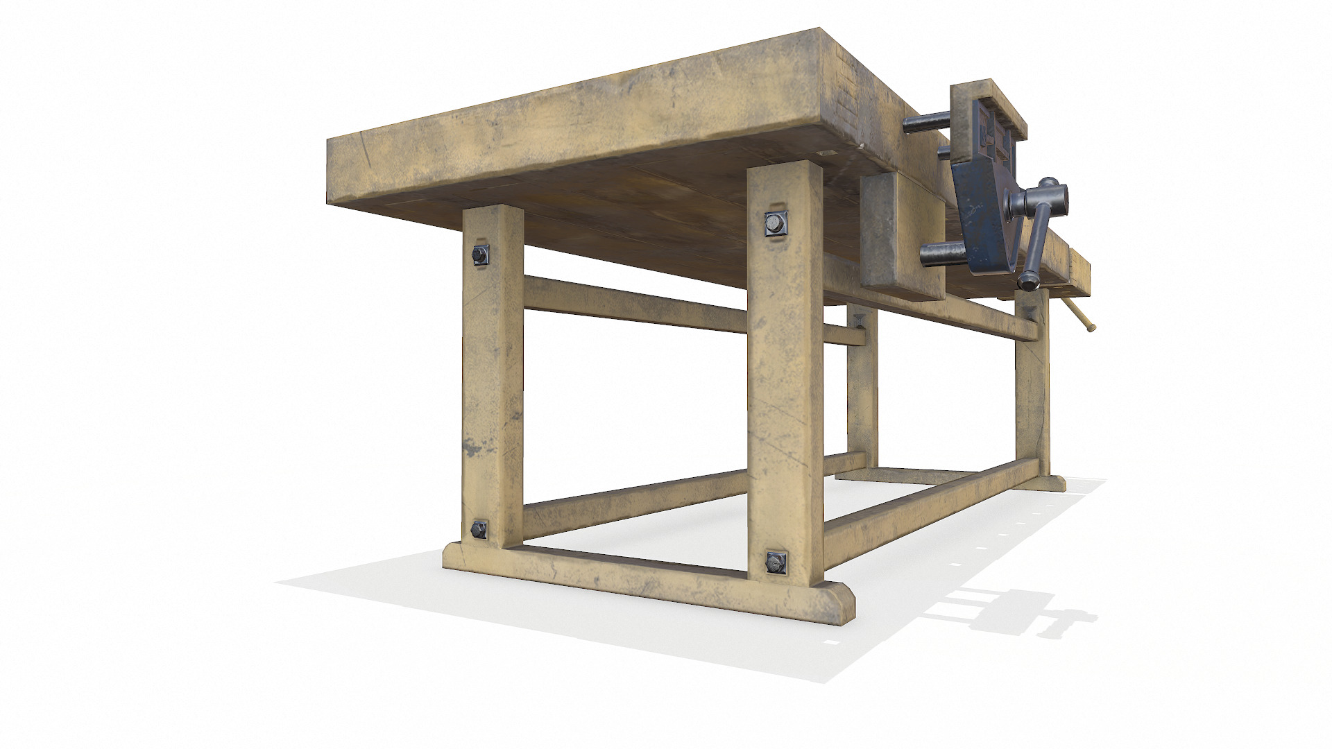 Old Wooden Workbench Low-poly PBR Low-poly 3D model_18