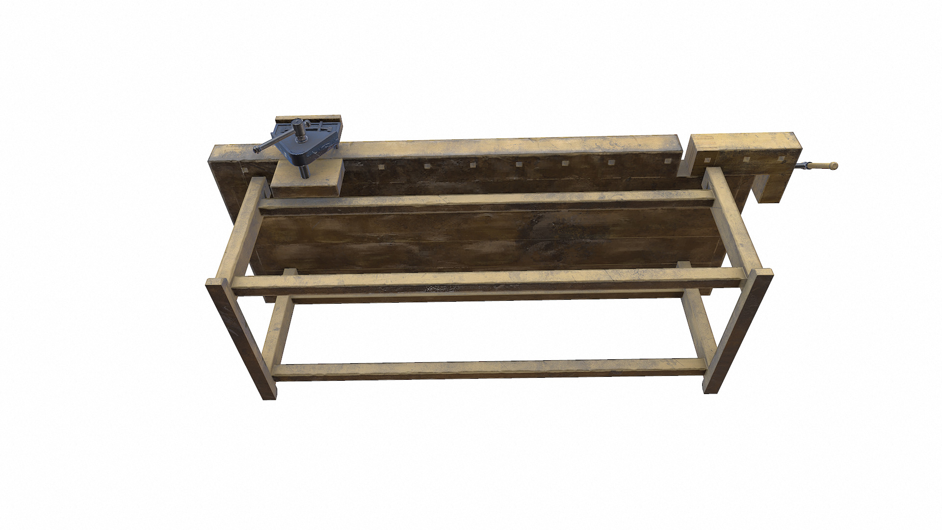 Old Wooden Workbench Low-poly PBR Low-poly 3D model_12