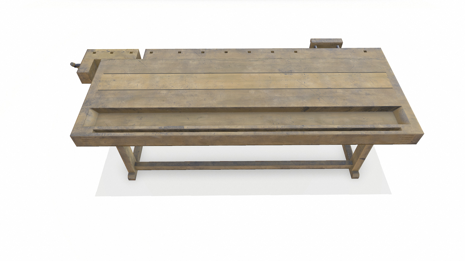 Old Wooden Workbench Low-poly PBR Low-poly 3D model_9