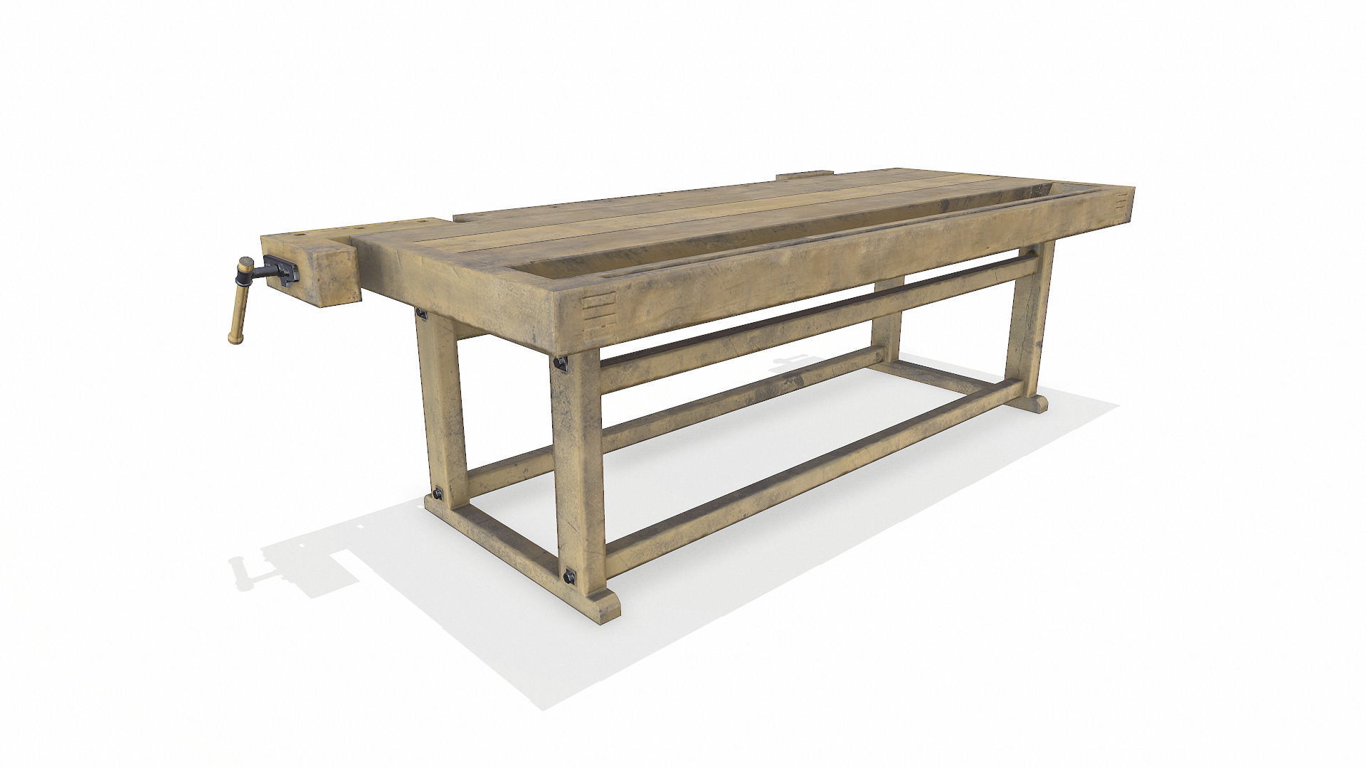 Old Wooden Workbench Low-poly PBR Low-poly 3D model_7