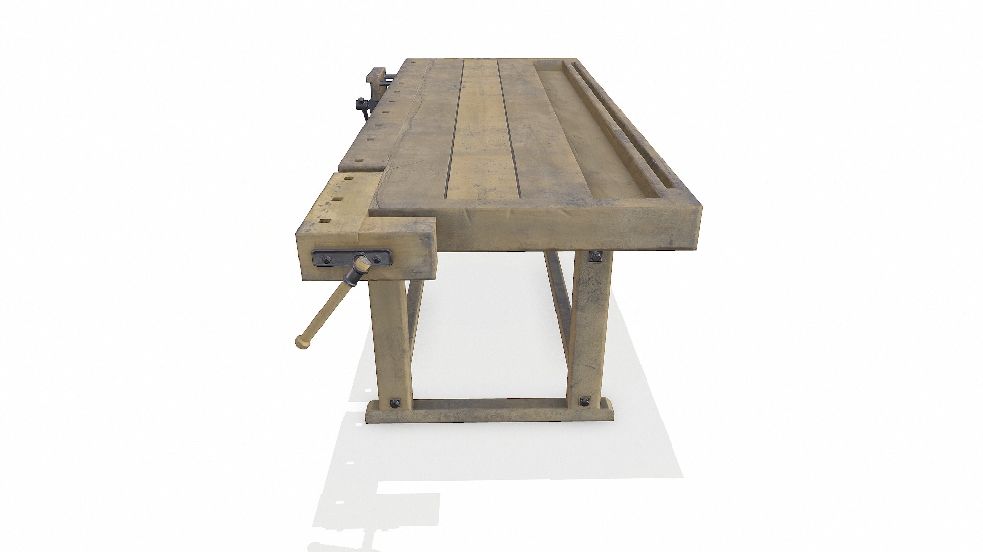Old Wooden Workbench Low-poly PBR Low-poly 3D model_6