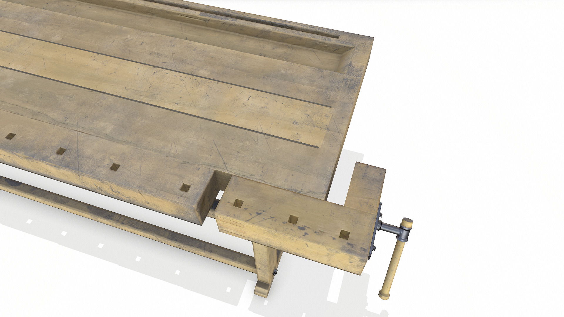 Old Wooden Workbench Low-poly PBR Low-poly 3D model_17