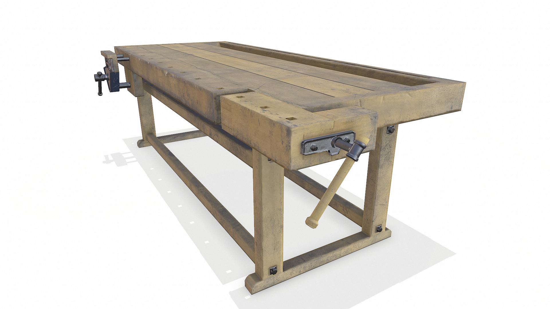 Old Wooden Workbench Low-poly PBR Low-poly 3D model_14