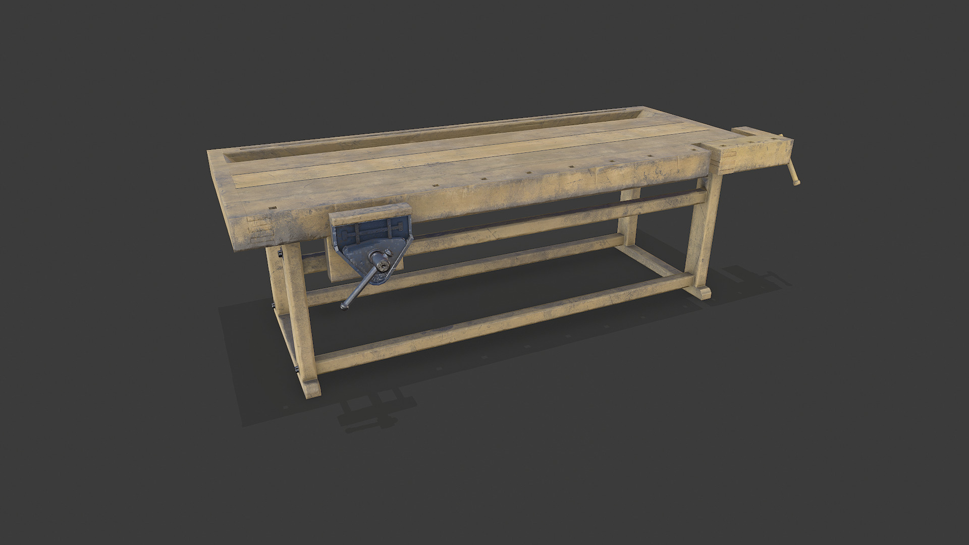Old Wooden Workbench Low-poly PBR Low-poly 3D model_2