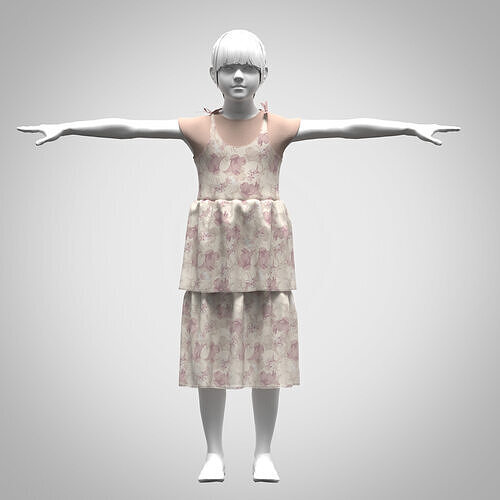 girls layered dress Low-poly 3D model