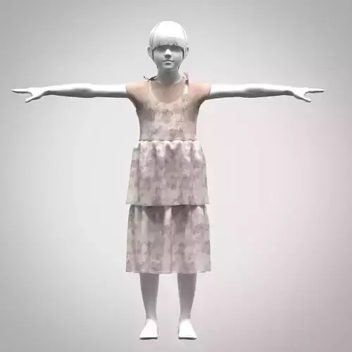 model girls layered dress rigged model  Low-poly 3D model