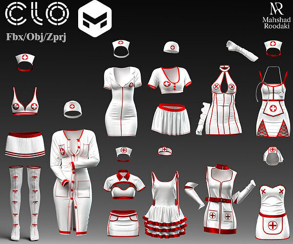 Sexy Nurse Outfit Pack 10 Designs 3D model