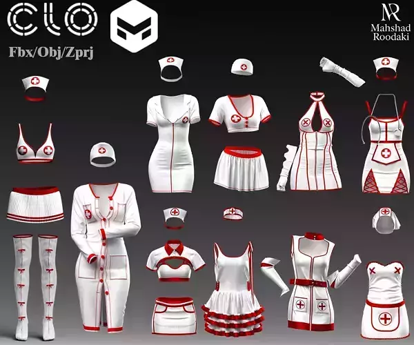 Sexy Nurse Outfit Pack 10 Designs 3D model