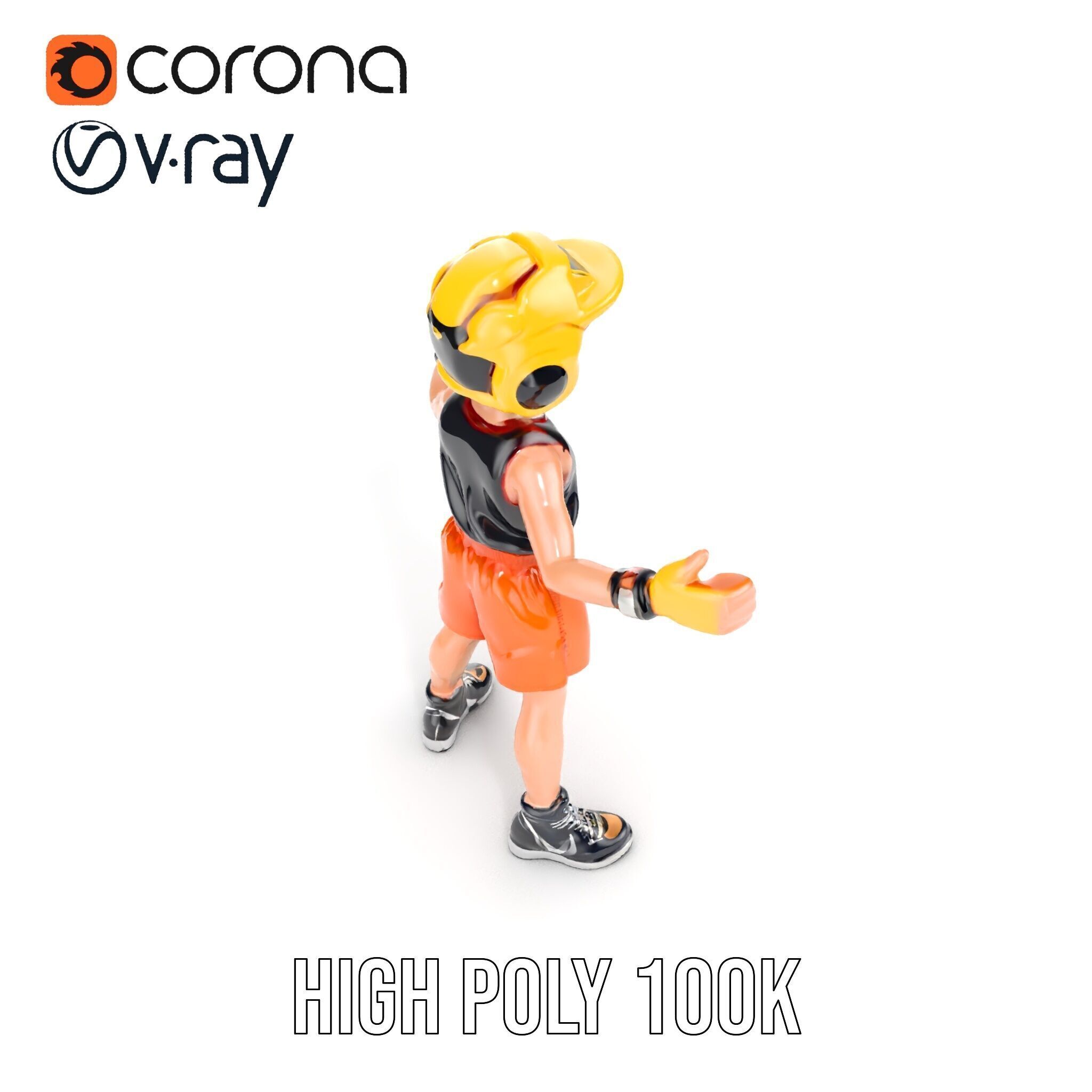 Rigged and Animated Youth Character in Sports Gear with Helmet Low-poly 3D model_31