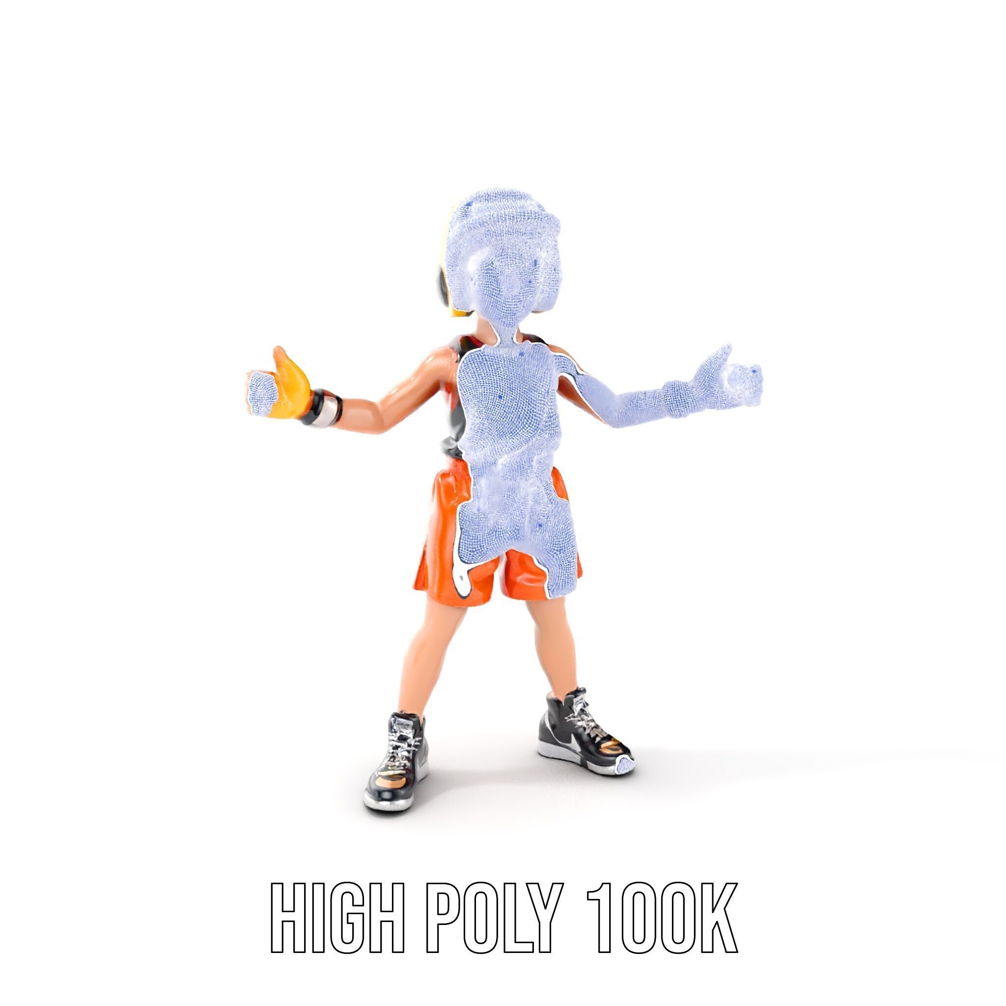 Rigged and Animated Youth Character in Sports Gear with Helmet Low-poly 3D model_5